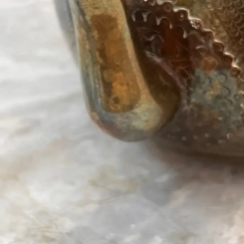 Antique Chinese Brass Engraved Teapot With Etched Designs Without Lid